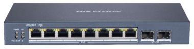 Hikvision 10 portos Gbit PoE switch (110 W); 8 PoE   2 SFP uplink port; smart menedzselhető