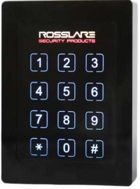 Rosslare Mifare Classic EV1 / kapacitív PIN olvasó; Olvasási táv: 7 cm; Wiegand 26 – 40 / Clock & Data formátum; LED vezérlés, IP65