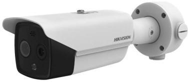 Hikvision HeatPro IP hő- (160x120) 16°x12° és láthatófény (4 MP) kamera; TWDR; -20°C-150°C; megvilágítás: 40 m; riasztás: 2/2; hang: 1/1; villogó fény/hangriasztás; mSD; 12 VDC/PoE; IP66