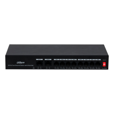 Dahua 8 2 portos PoE switch; 8x10/100Mbps, 30W (PoE)   2x10/100Mbps uplink; 65W; 100-240Vac