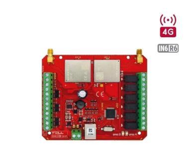 TELL DualCom 4G.IN6.R6távfelügyeleti kommunikátor tűzjelző központokhoz, 4G/3G/2G, GPRS, 6db NO/NC/EOL bem., 6db relékiment, protokollok: SIA DC-09; TELLMon; TEX