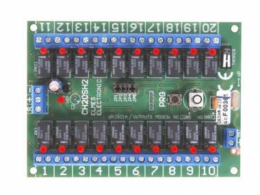 ELMES húszrelés vevőegység, 433MHz, bi-/monostabil, max. 60 távadóhoz vagy érzékelőhöz, 12Vdc, OC kimenet.