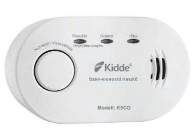 Kidde K5CO-HU CO érzékelő; cserélhető 2db AA elem (mellékelve), 10 év szenzor élettartam, 7 év jótállás, hang- és fényjelzés, 127x73x39mm