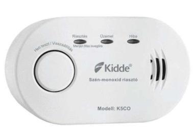 Kidde K5CO-HU CO érzékelő; cserélhető 2db AA elem (mellékelve), 10 év szenzor élettartam, 7 év jótállás, hang- és fényjelzés, 127x73x39mm