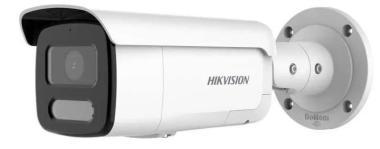 Hikvision 8 MP ColorVu IP csőkamera; fix lencse; TWDR; IR/láthatófény: 60 m; fény- és hangriasztás; beépített mikrofon; riasztás: 1/1; hang: 1/1; mSD; IP67; 12V DC/PoE