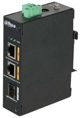 Dahua 3 portos PoE switch; nem menedzselhető, 2db Hi-PoE port, 1db SFP optikai port, max. 60W; 250m PoE távolság, PoE Watchdog, DIN sínre szerelhető, fém burkolat