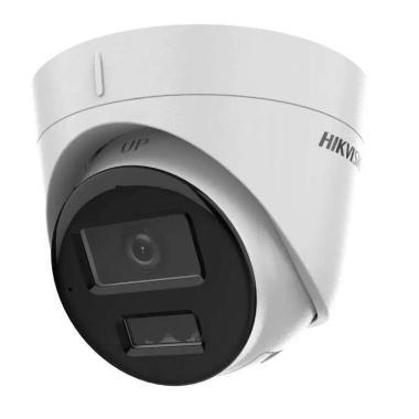 Hikvision 2 MP IP turret kamera; fix lencse; hibrid EXIR IR/láthatófény: 30 m; ember, jármű det.; H.265 ; beépített mikrofon; mSD; IP67; 12V DC/PoE