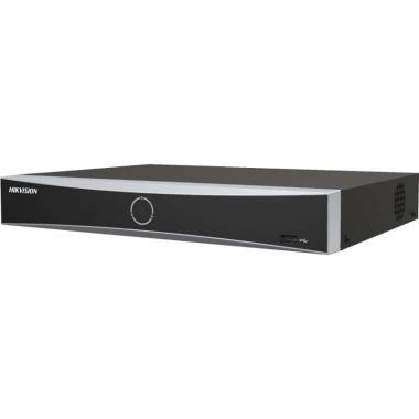 Hikvision 4 csatornás AcuSense PoE NVR; arc, ember, jármű; 40/80 Mbps be-/kimeneti sávszélesség; max. felbontás: 12 MP; 1 HDD (10TB); VGA HDMI