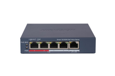 Hikvision 5 portos PoE switch (45 W); 4 PoE   1 uplink port; smart menedzselhető