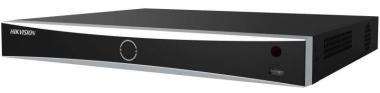 Hikvision 32 csatornás AcuSense NVR; 256/160 Mbps be-/kimeneti sávszélesség; arc, ember, jármű det.; 2 HDD (10TB); Audió: 1/1; Riasztás: 4/1; 4K HDMI/VGA