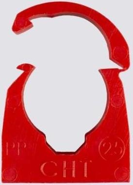 Csőtartó bilincs, piros ABS kivitelben EN 61386-1 jóváhagyással