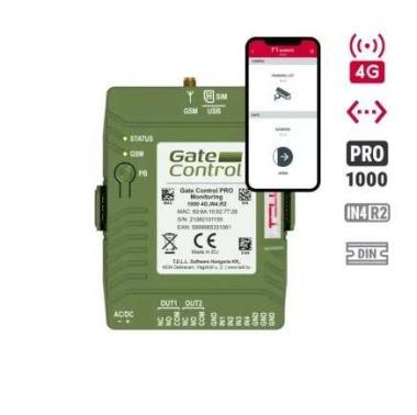 TELL Gate Control PRO 1000 4G 4G/2G kapuvezérlő Távfelgyüketei funkcióval, 4Be,2Ki,4 ért,1000 felh,SMS,hív,Email,Push,IP kam, DIN sín kompatibilis
