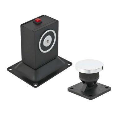 Padlóra szerelhető ajtótartó mágnes, ellendarabbal tűzgátló ajtókra, 50kg/490N tartóerővel, kioldó gombbal, 12Vdc/140mA, 24Vdc/70mA (Teljesítménynyilatkozattal)