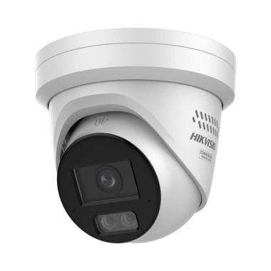 Hikvision 4 MP ColorVu3.0 IP dóm kamera; fix lencse; TWDR; IR/láthatófény: 30 m; ember, jármű, arc det.; fény- és hangriasztás; beépített mikrofon; riasztás: 1/1; hang: 1/1; mSD; IP67; 12V DC/PoE