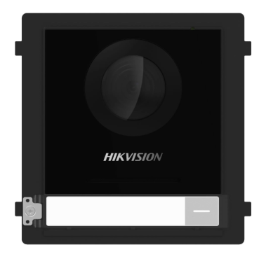 Hikvision többlakásos moduláris kültéri egység; felületszerelt; egy nyomógomb; 2 MP kamera; 2 relékimenet; 12V DC/48V PoE; IP65