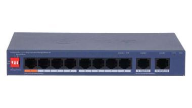 Dahua 8/2 portos menedzselhető PoE switch; 8x10/100Mbps PoE, 2x10/100/1000Mbps uplink; max. PoE: 60W; HiPoE, VLAN, felhő felügyelet