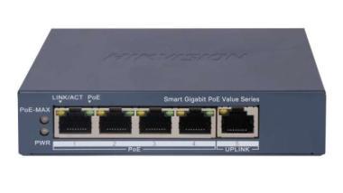 Hikvision 5 portos PoE switch (45 W); 4 PoE , 1 RJ45 uplink port; menedzselhető