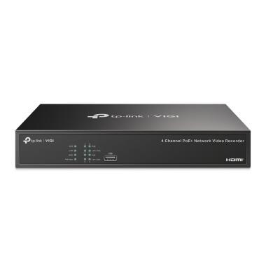 VIGI 4 csatornás PoE NVR; ember, jármű det.; 80/60 Mbps be-/kimeneti sávszélesség; max. IPC felbontás: 8 MP; max. PoE: 53W; 1 HDD (10TB); VGA/4K HDMI
