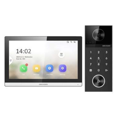 Hikvision Egylakásos IP video-kaputelefon szett;DS-KH6350-WTE1 DS-KV6124-WBE1 2db PSU SD kártya DS-KABV6114-RS