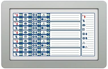 Oltás állapotkijelző külső modul Previdia Max szériás központokhoz. Központ szekrényajtóba telepítendő. Szeparáltan 5 db IFMEXT oltásvezérlőmodul állapotkijelzésére képes.