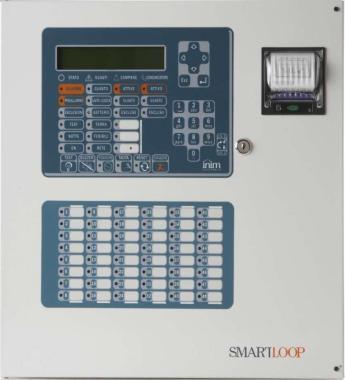 Inim SmartLoop 2. verziós analóg címezhető tűzjelző központ, egy hurkos kivitelben (nem bővíthető), 4A tápegységgel, Zóna LED tablóval és nyomtató hellyel (nem tartozék)