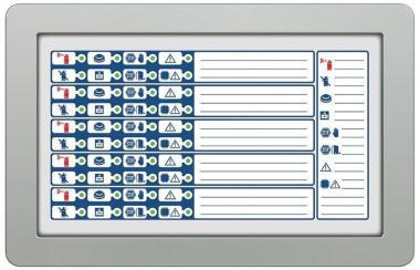 Oltás állapotkijelző külső modul Previdia Max szériás központokhoz. Központ szekrényajtóba telepítendő. Szeparáltan 5 db IFMEXT oltásvezérlőmodul állapotkijelzésére képes.